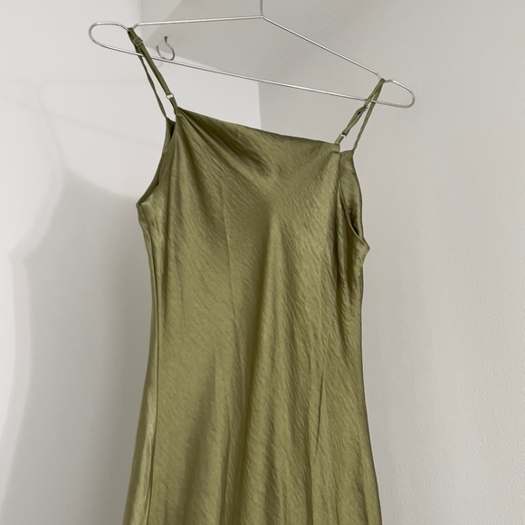 OAK + FORT Cowl Neck Satin Midi Dress in Olive Green - Picture 8 of 12